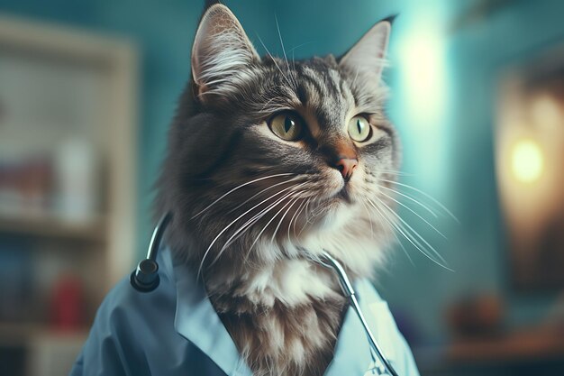 Cute cat in blue shirt in the morning