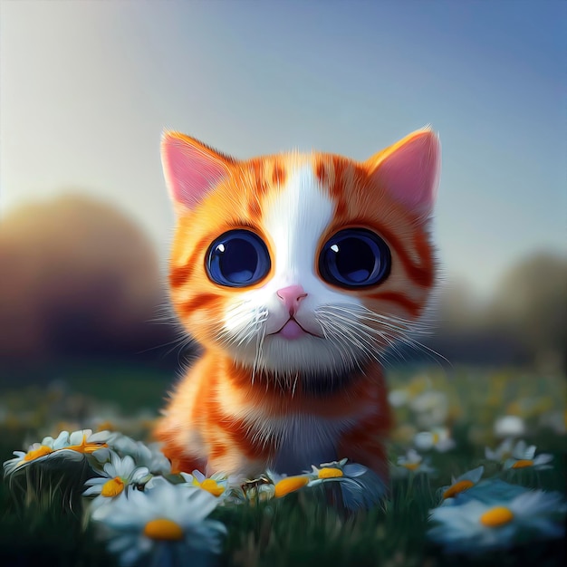 Cute Cat character brought to life in charming illustration AIGenerated
