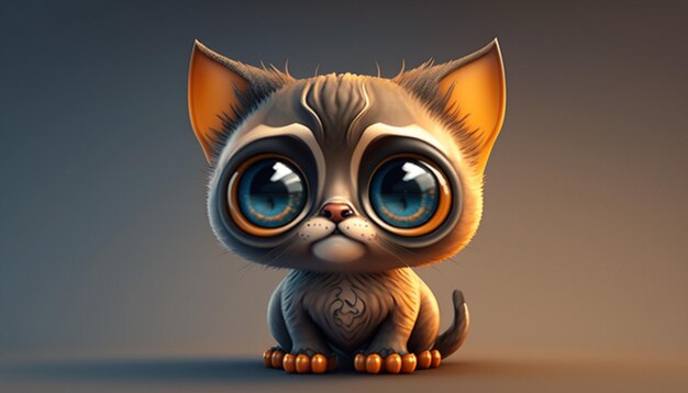 Cute cat character with big eyes