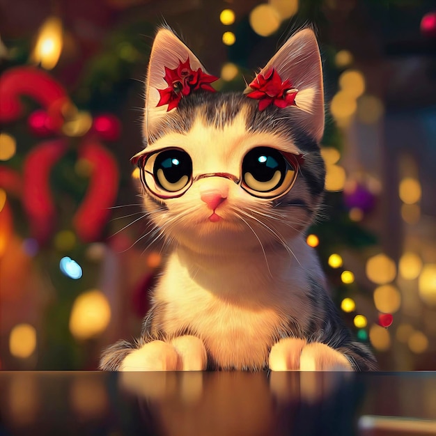 Cute cat in christmas scenary