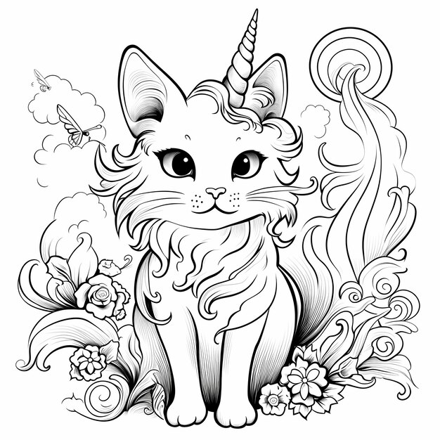 cute cat coloring for kid outline icon vector illustratio