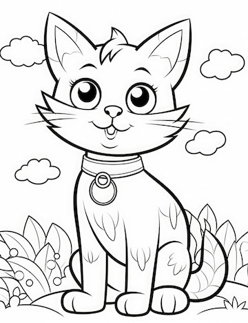 Premium Photo | Cute cat coloring page for kids