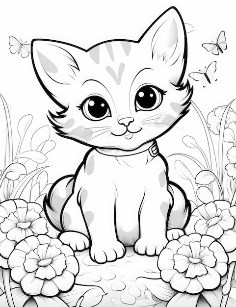 Cute cat coloring page for kids