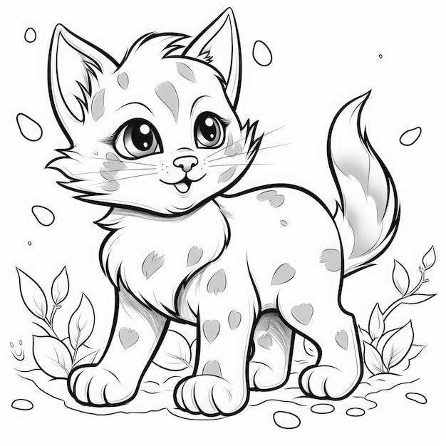Photo cute cat coloring page for kids