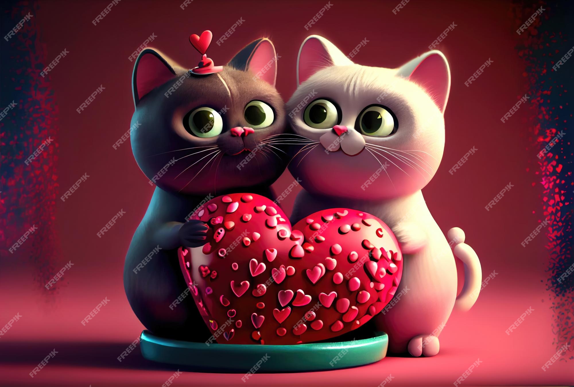 Round shape black cat icon. Love family couple. Pink heart Cute