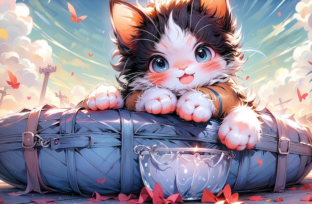Photo cute cat cute little cats cute kitten sitting in flower field anime cat cute anime cat kitty c