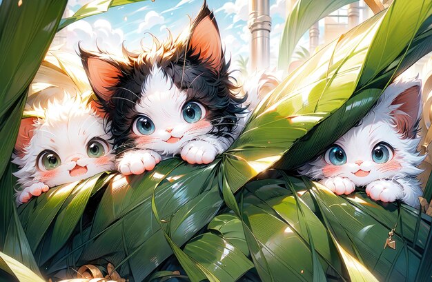 Cute cat cute little cats cute kitten sitting in flower field anime cat cute anime cat kitty c