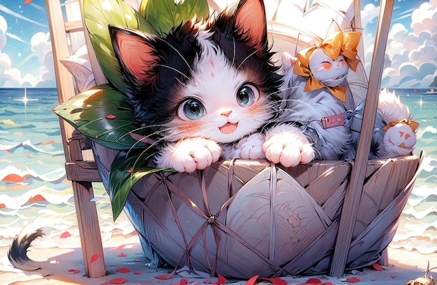 Cute cat cute little cats cute kitten sitting in flower field anime cat cute anime cat kitty c