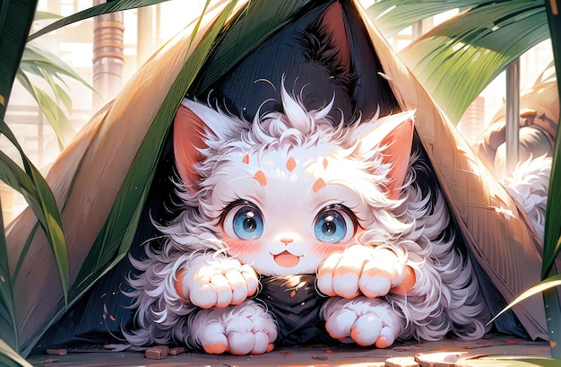 Милая кошка милая маленькая кошка милый кот сидит в цветном поле аниме кот милый анимационный кот кот китти с