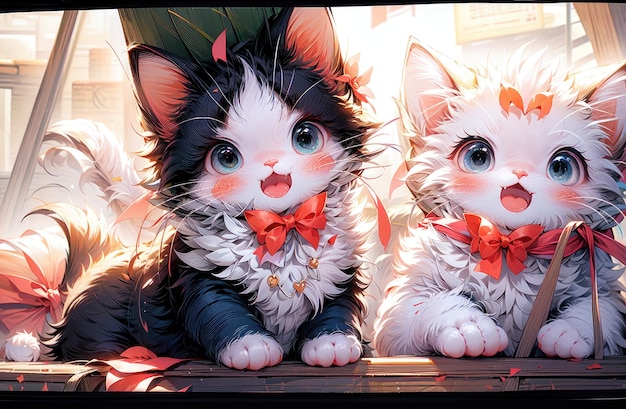 Cute cat cute little cats cute kitten sitting in flower field anime cat cute anime cat kitty c