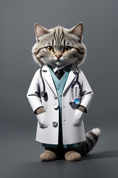 A cute cat doctor cartoon character Using Generative Ai