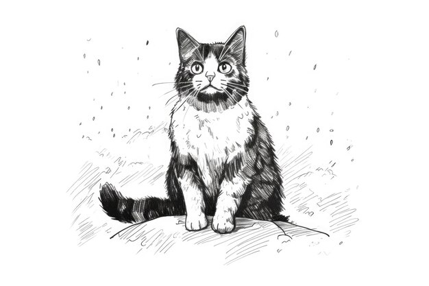 Cute Cat drawing on white background generative AI