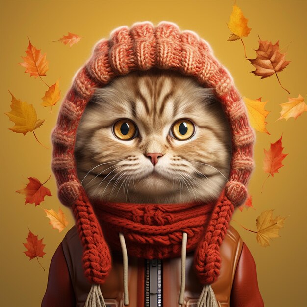 Cute cat dressed in winter clothes ready for fall season