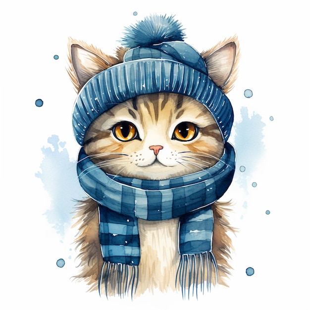 Cute cat dressed in winter clothes