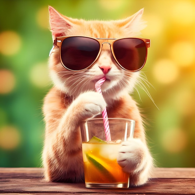 Cute cat drinking cocktail