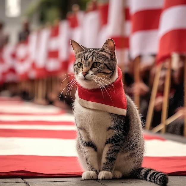 cute cat in flag ceremony ai generative