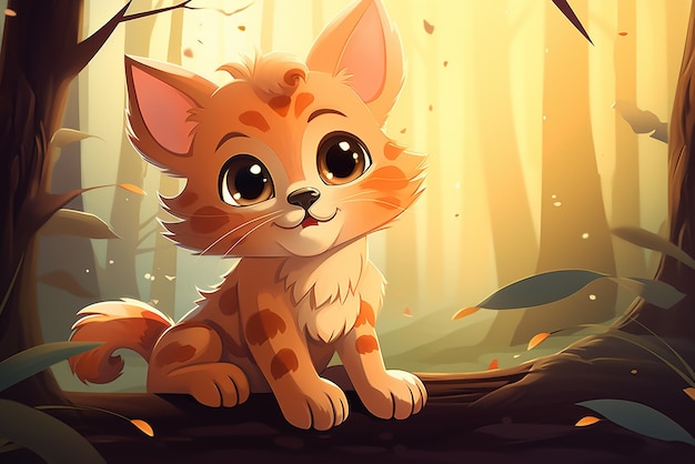 cute cat in the forrest vector style Generative AI