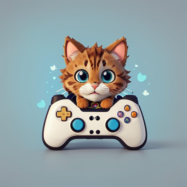 Cute Cat Gaming Controller Cartoon Vector Icon Illustration Animal Technology Icon Concept Isolated Premium Vector Flat Cartoon Style