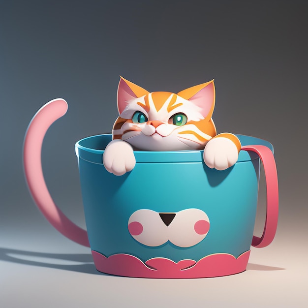 Cute cat head portrait cartoon animation 3D illustration wallpaper cute cat image
