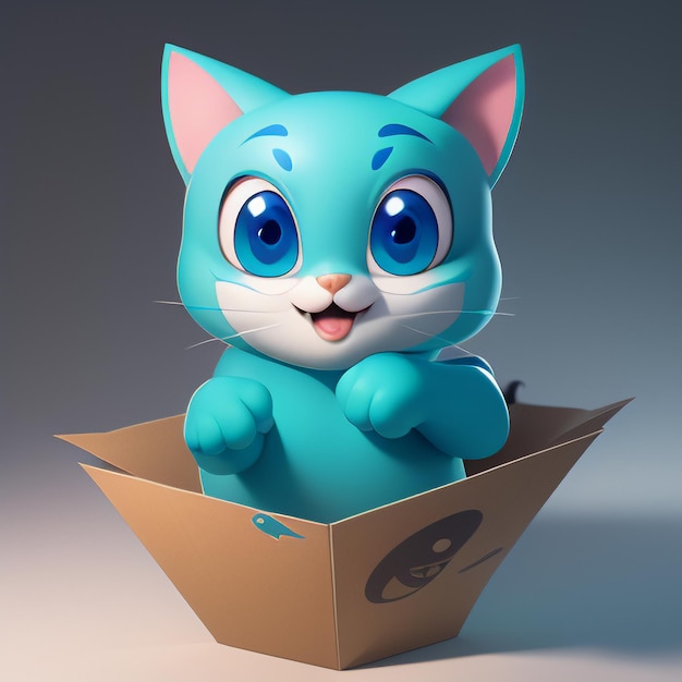 Piccolo ritratto di testa di gatto animazione di cartoni animati 3d illustrazione carta da parati bella immagine di gatto