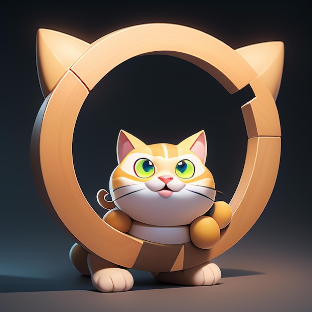 귀여운 고양이 머리 초상화, 만화 애니메이션, 3D 일러스트레이션 벽지