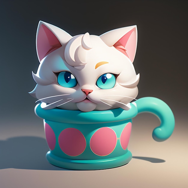 かわいい猫の頭の肖像画 アニメーション 3D イラスト 壁紙 可愛い猫の画像