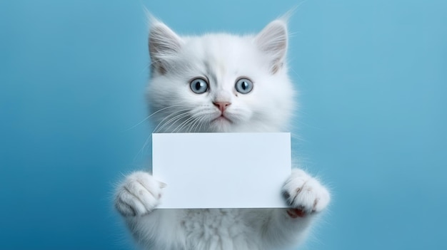 A Cute Cat Holding a Blank Sign Generative AI