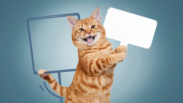 Photo cute cat holding a sign board for social media post use