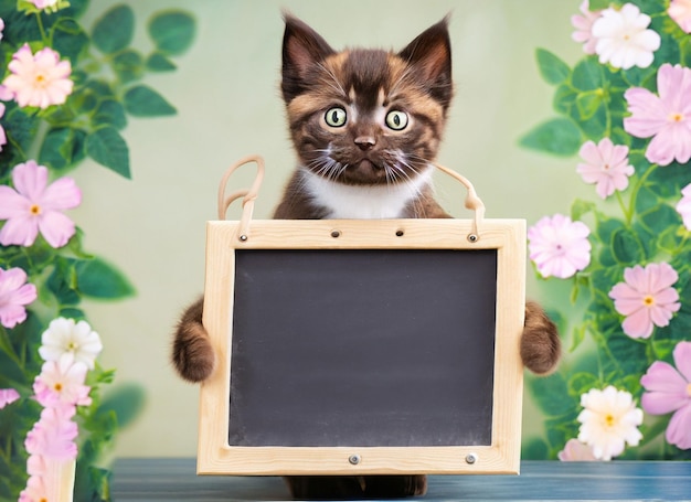 Photo cute cat holding a white board