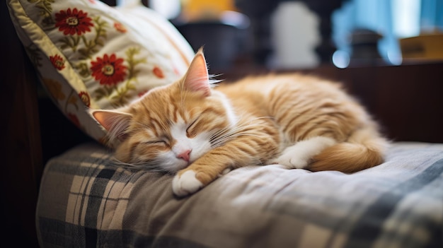 a cute cat is sleeping