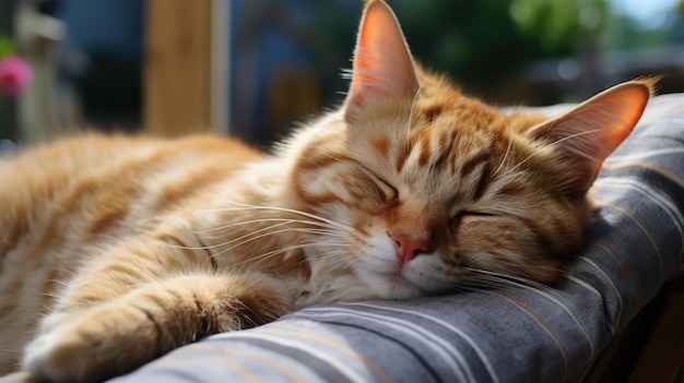 a cute cat is sleeping