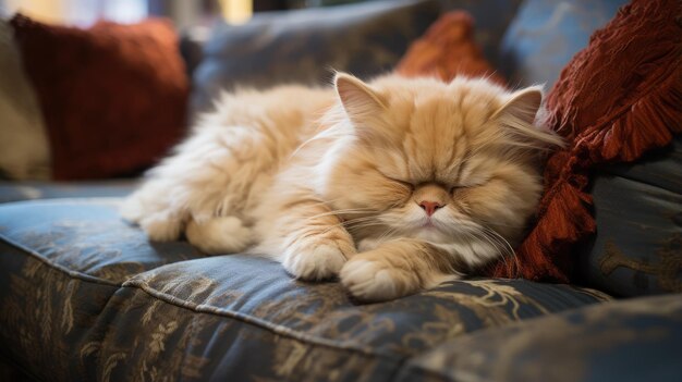 a cute cat is sleeping