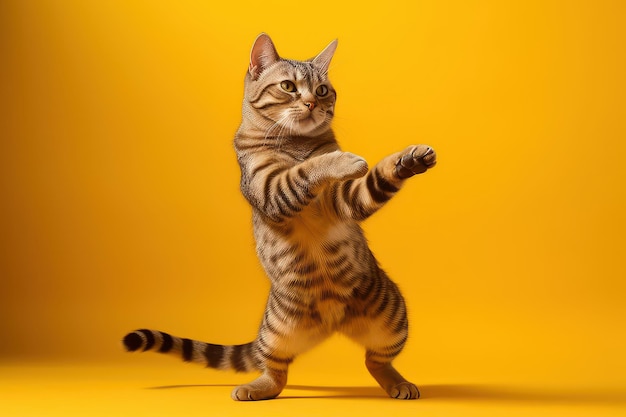 Симпатичная кошка на желтом фоне Generative Ai