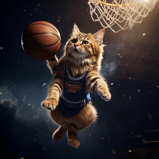 Photo cute cat jumping with boll