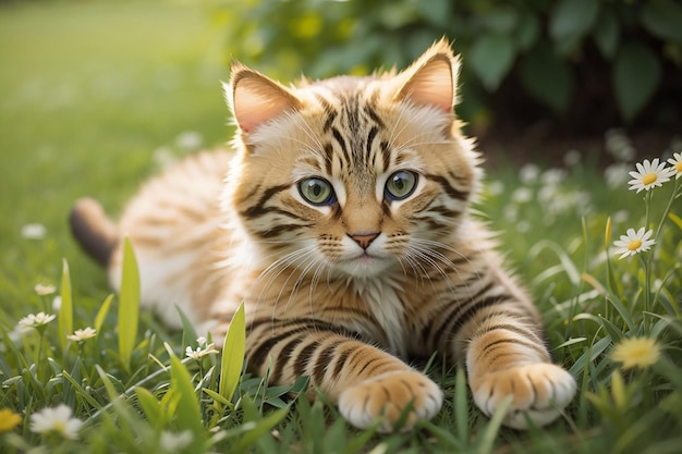 草の上に横たわるかわいい猫