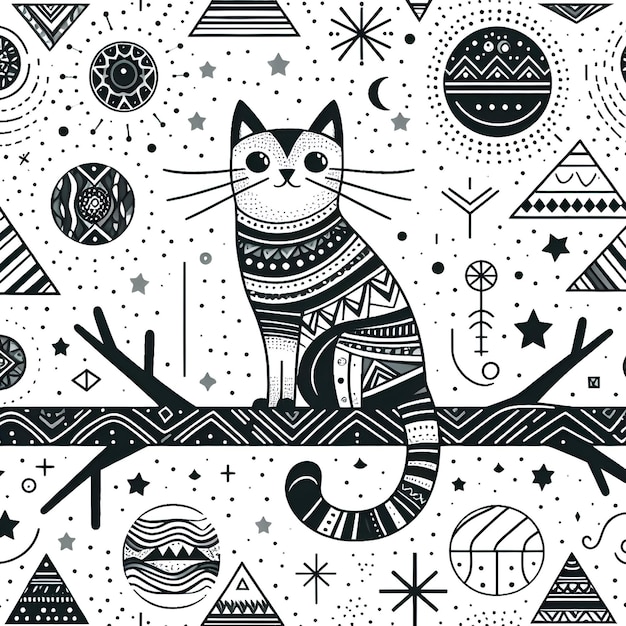 cute cat line art pattern