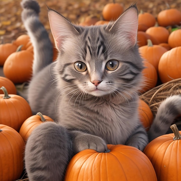 Cute Cat Looking at the Camera on a Fall Day generated by AI