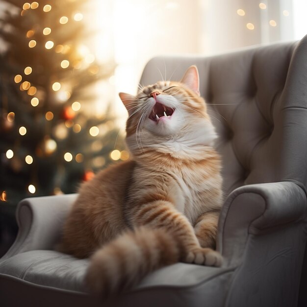 cute cat lying on modern armchair