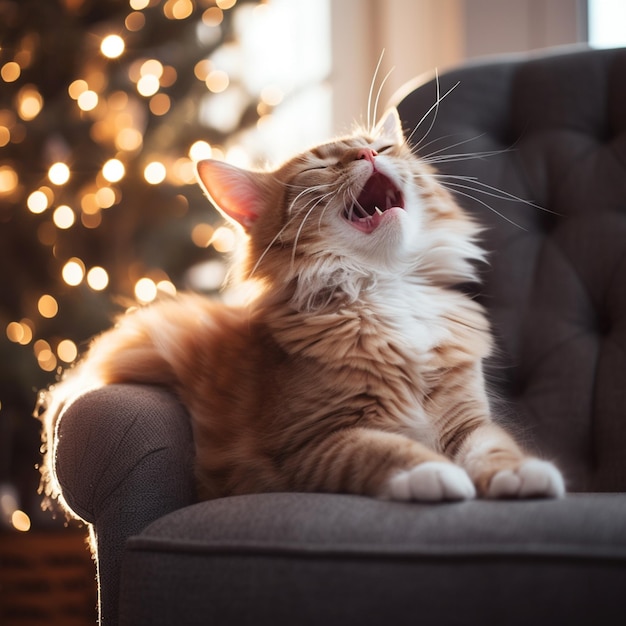 cute cat lying on modern armchair