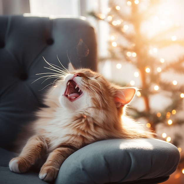 cute cat lying on modern armchair