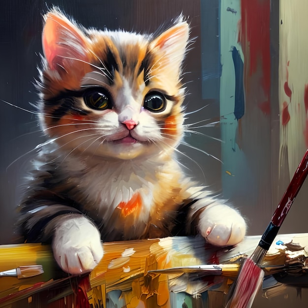 Cute cat in oil painting style