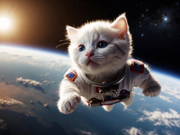 宇宙にいる可愛い猫