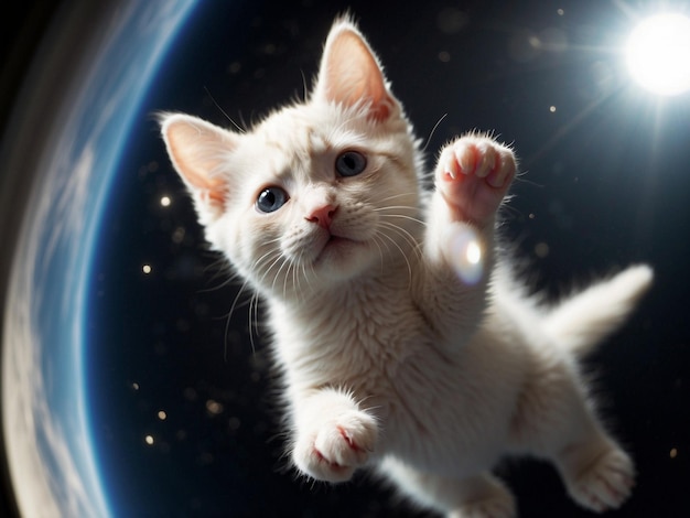 宇宙にいる可愛い猫