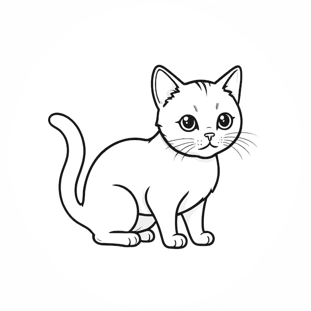 Cute Cat Outline Illustration On White Background