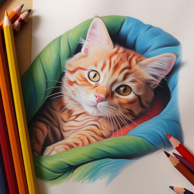 cute cat in pencil style