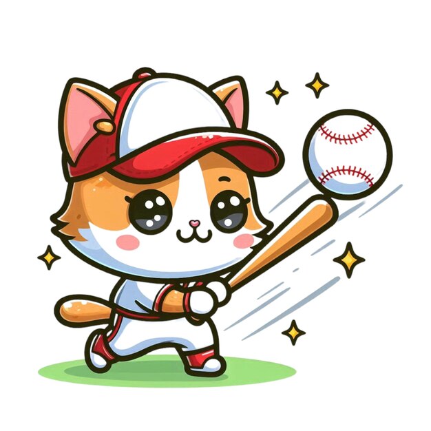 Photo cute cat playing baseball illustration vector icon