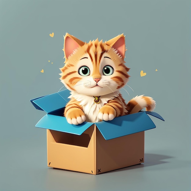 Милая кошка играет в коробке мультфильм векторная икона иллюстрация животная природа икона концепция изолированная плоскость