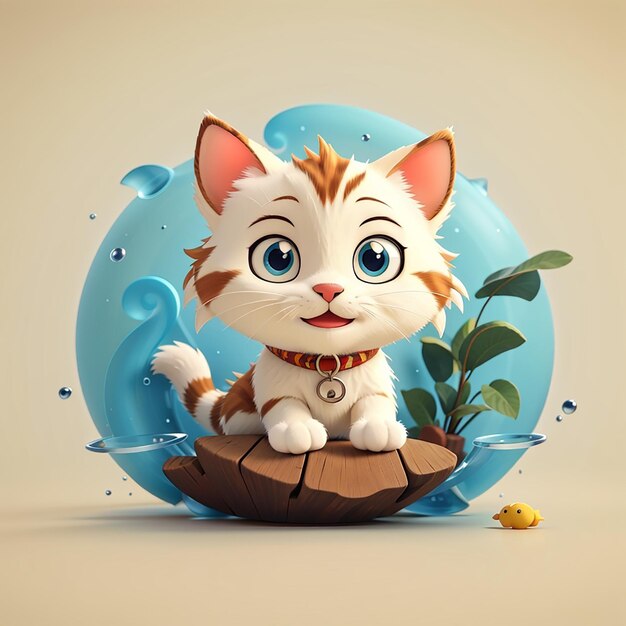 Cute cat playing with fish cartoon vector icon illustration animal nature icon concept isolated