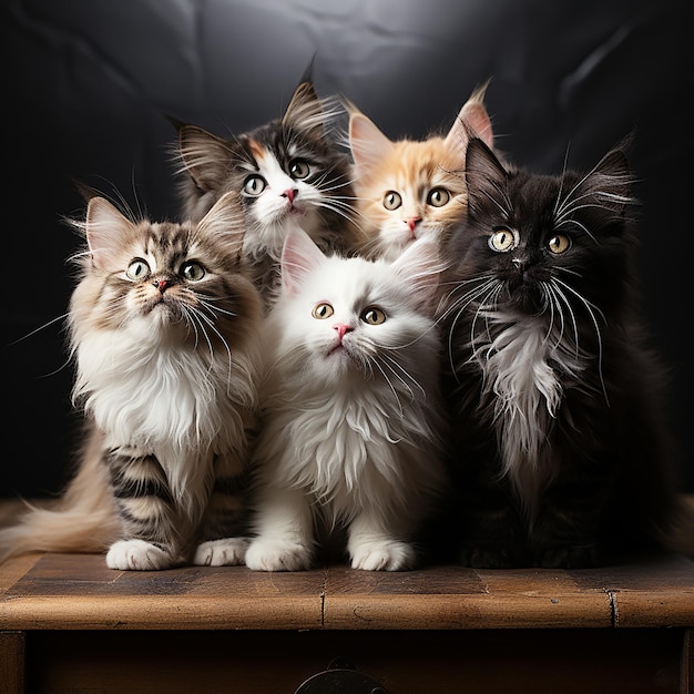 cute cat playing with his friends with black and white background