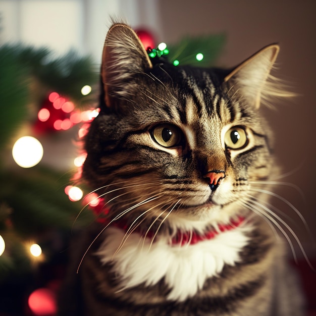 Cute cat portrait merry christmas shot kittie